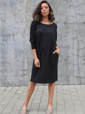 Taylor Jay Joyce Dress Navy Knit Dolman Sleeve Round Neck Tunic dress  Womens L